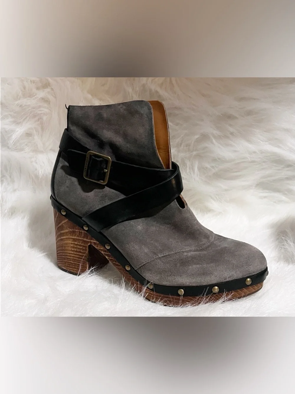 Kork Ease Razzoli Platform Suede/Leather Studded Clog Bootie Size 8.5